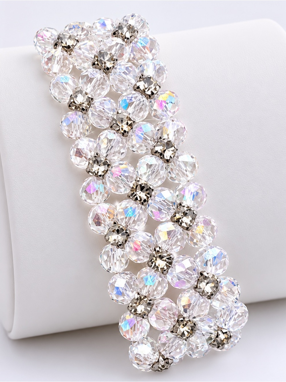 Iridescent Crystal Flower Stretch Bracelet - Clear AB Shine